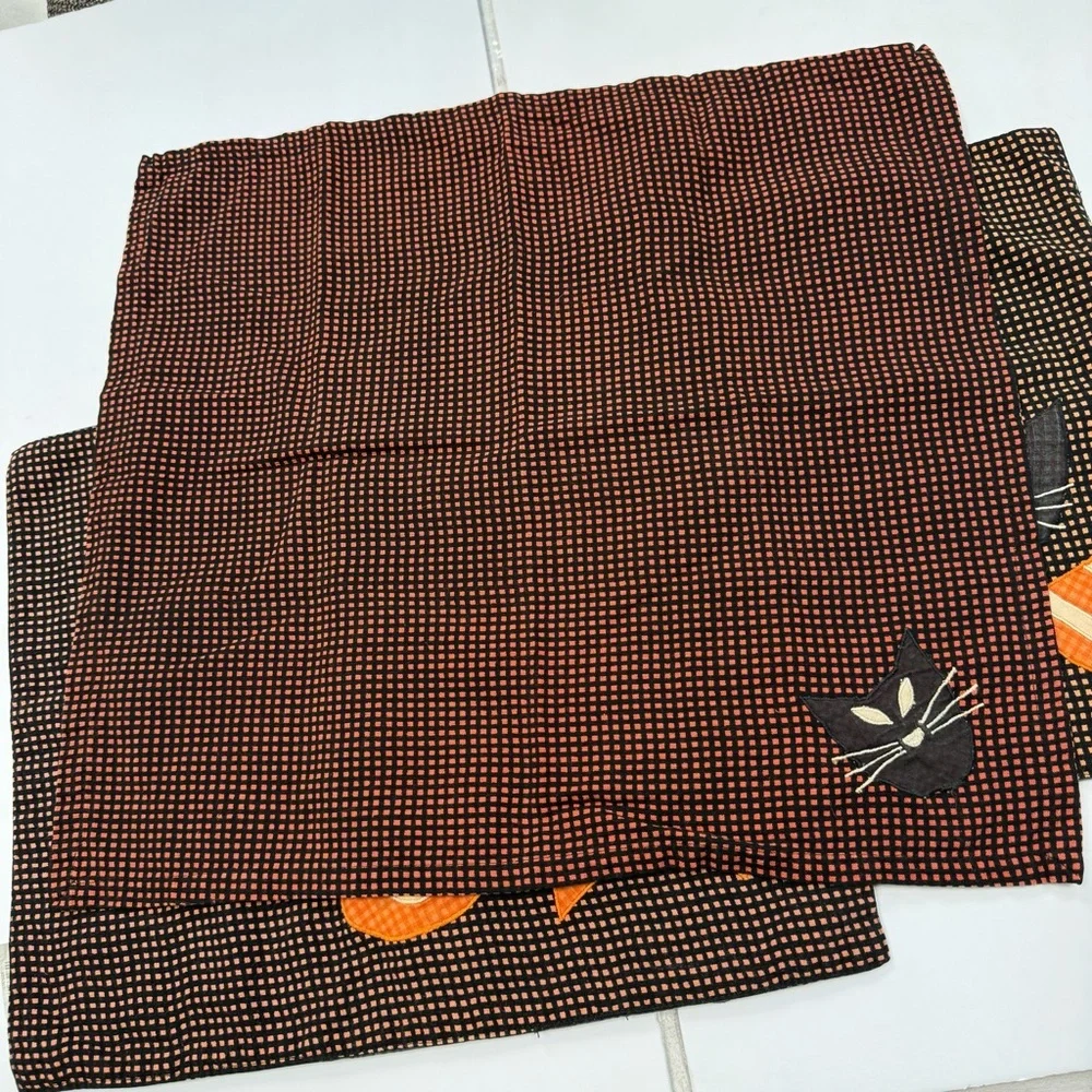 Vintage Crate&Barrel Halloween placemat napkin pumpkin cat candy orange black